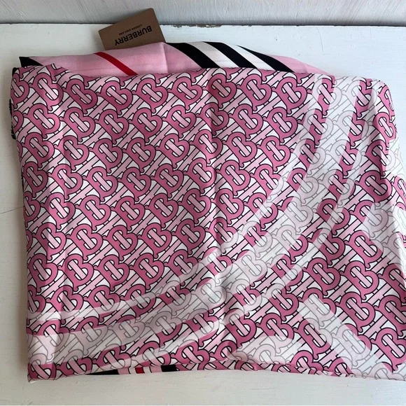 BURBERRY TB Monogram Heritage Square Silk Scarf in Bubblegum Pink - Picture 3 of 11